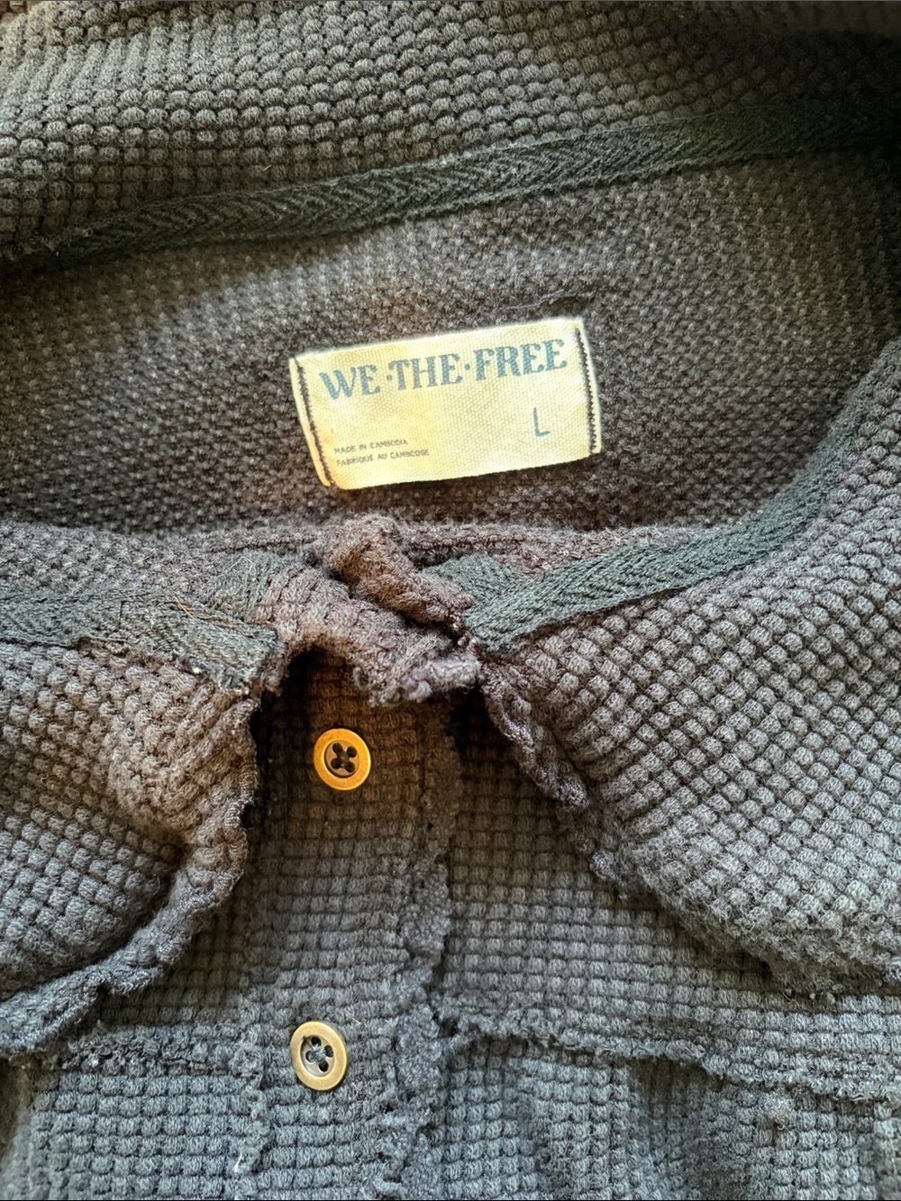 We The Free Black Waffle Knit Button-Front Long Sleeve Top Large - Picture 4 of 4